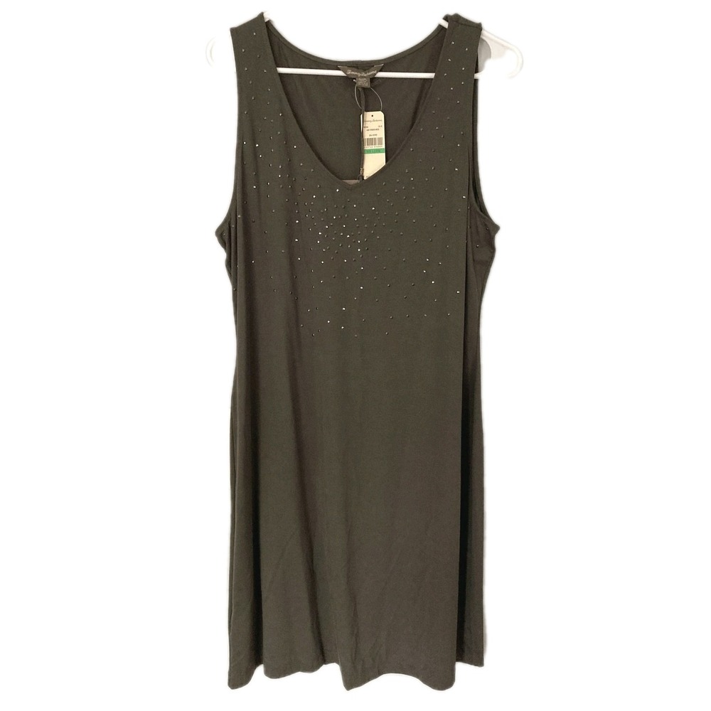 Tommy Bahama Dress Womens Large Brown Hart Studded Tank V Neck Jersey Knit NWT